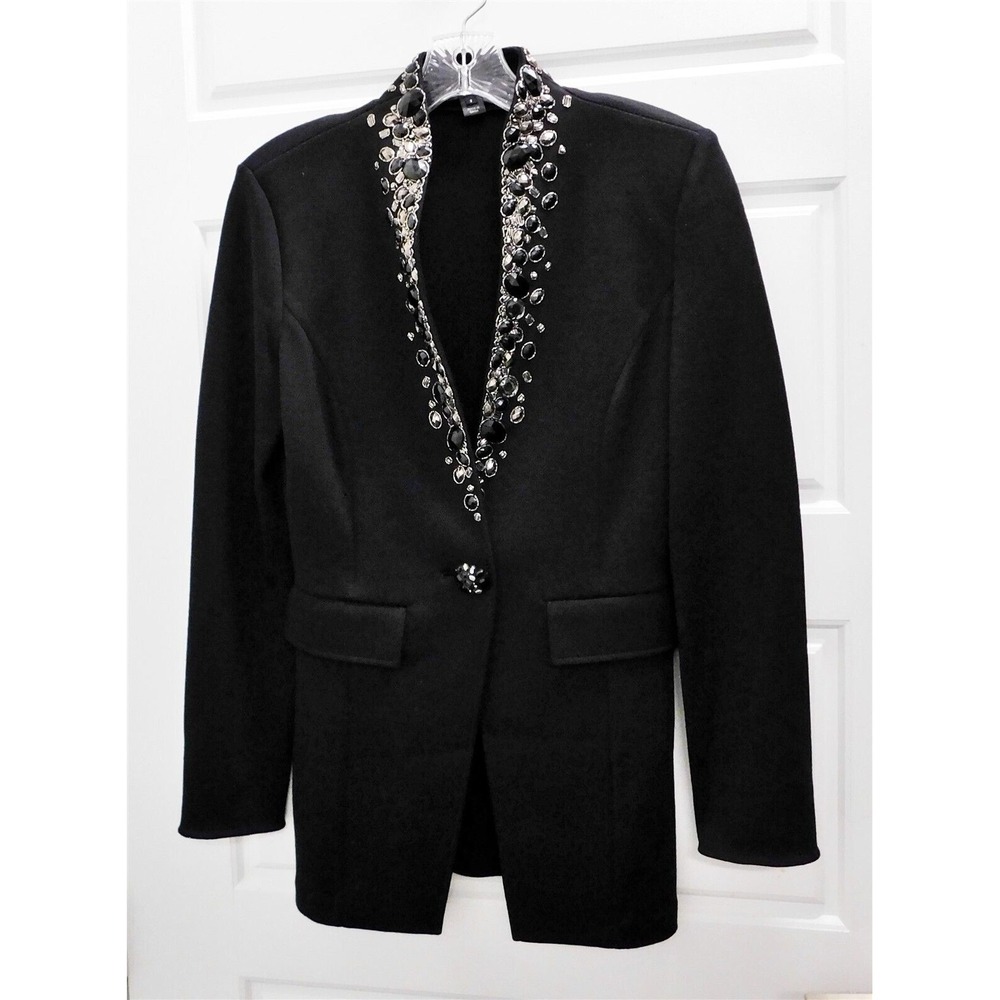 St John Black Knit‎ Studded Jeweled Jacket sz 2
